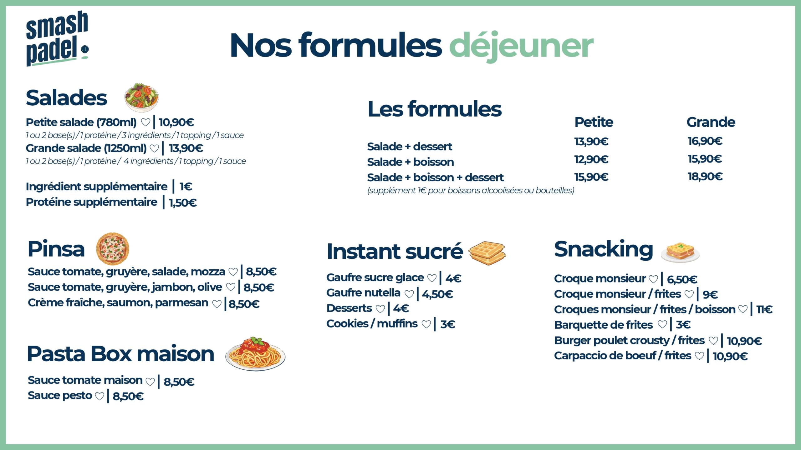 Carte du soir Smash Padel page 1