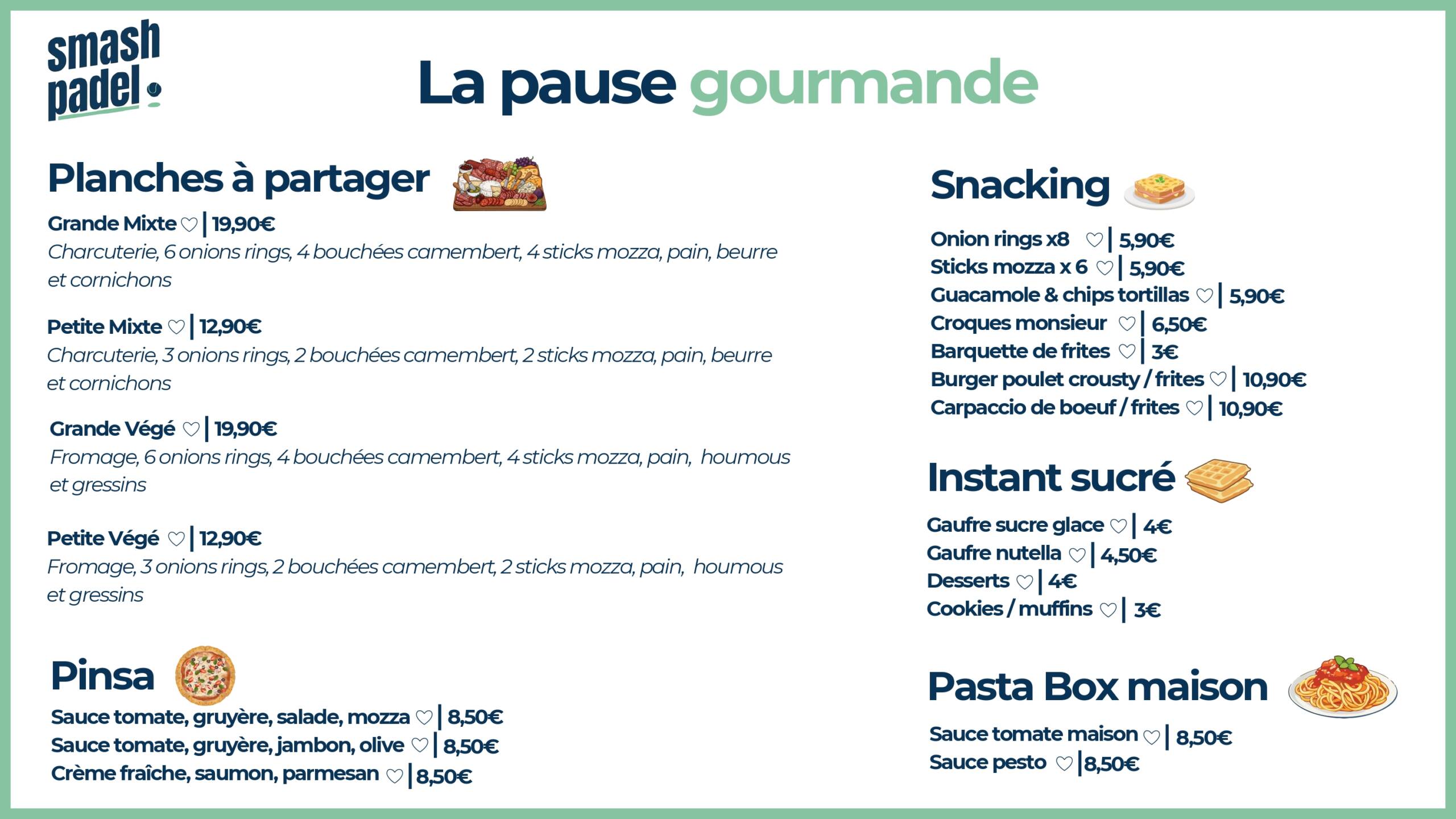 Carte du soir Smash Padel page 2